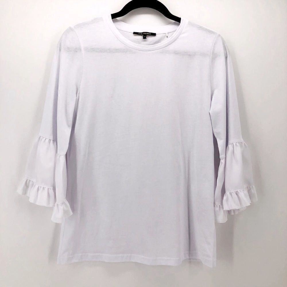 Kobi Halperin White Cotton 3/4 Ruffled Bell Sleeve Blouse. Size Small.